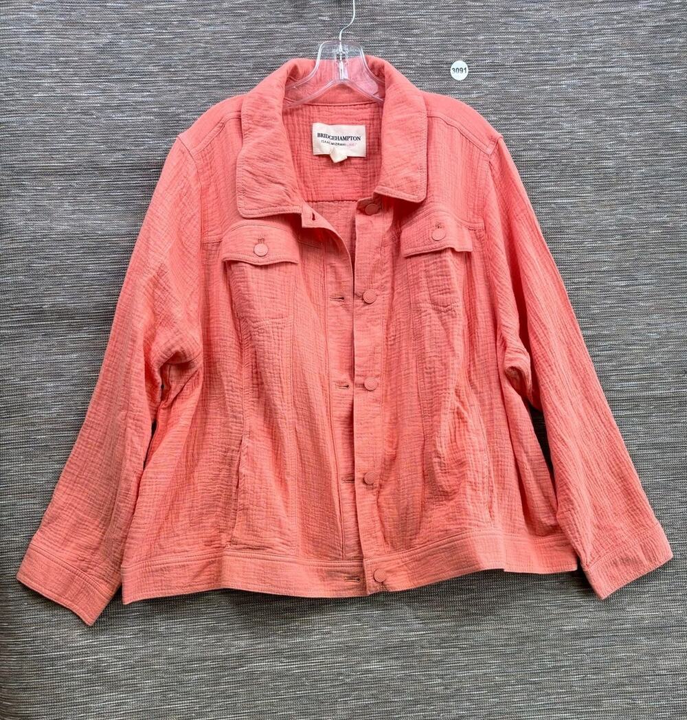 Isaac Mizrahi Live Jacket Womens 2X Pink Cotton Textured Snap Front Pockets
